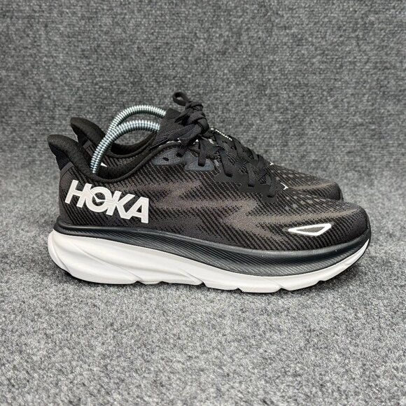Hoka One One Shoes - Hoka Clifton 9 Running Shoes Women's Size 8.5 Black White Athletic Run Training